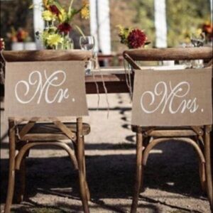 Mrs. and Mr. Burlap Wedding Chair Signs NWT